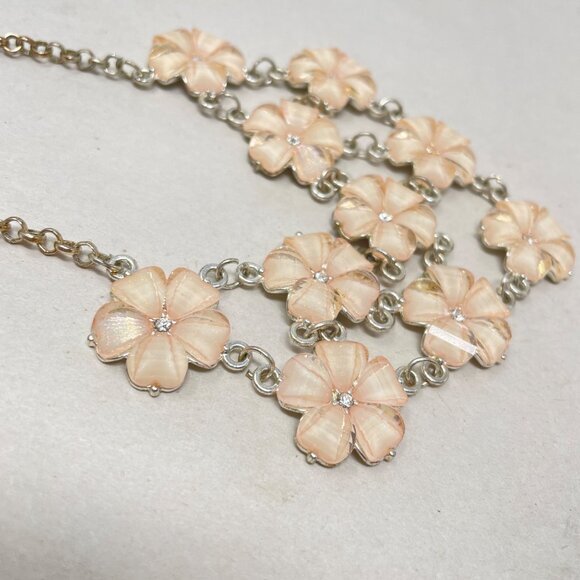 Floral Lucite Cluster Bib‎ Necklace Iridescent Light Pink Silver-Tone Coquette - Picture 6 of 10